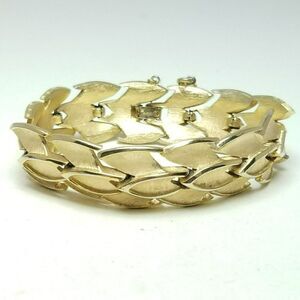 Vintage Crown Trifari Gold Tone Panel Chain Bangle Bracelet, Retro 60s 70s Style